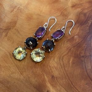 Amethyst, smokey topaz and lemon quartz earrings.